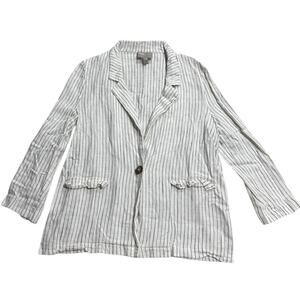 ASOS Blazer Jacket Linen Viscose Womens 6 White Black Striped 09118792 F102103